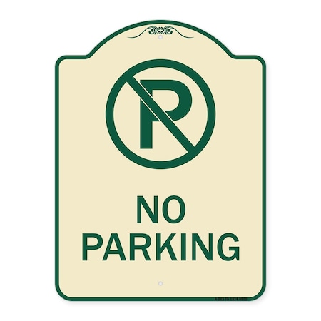 Signmission Designer Series-No Parking Large, Tan & Green Heavy-Gauge Aluminum, 24" x 18", TG-1824-9950 A-DES-TG-1824-9950